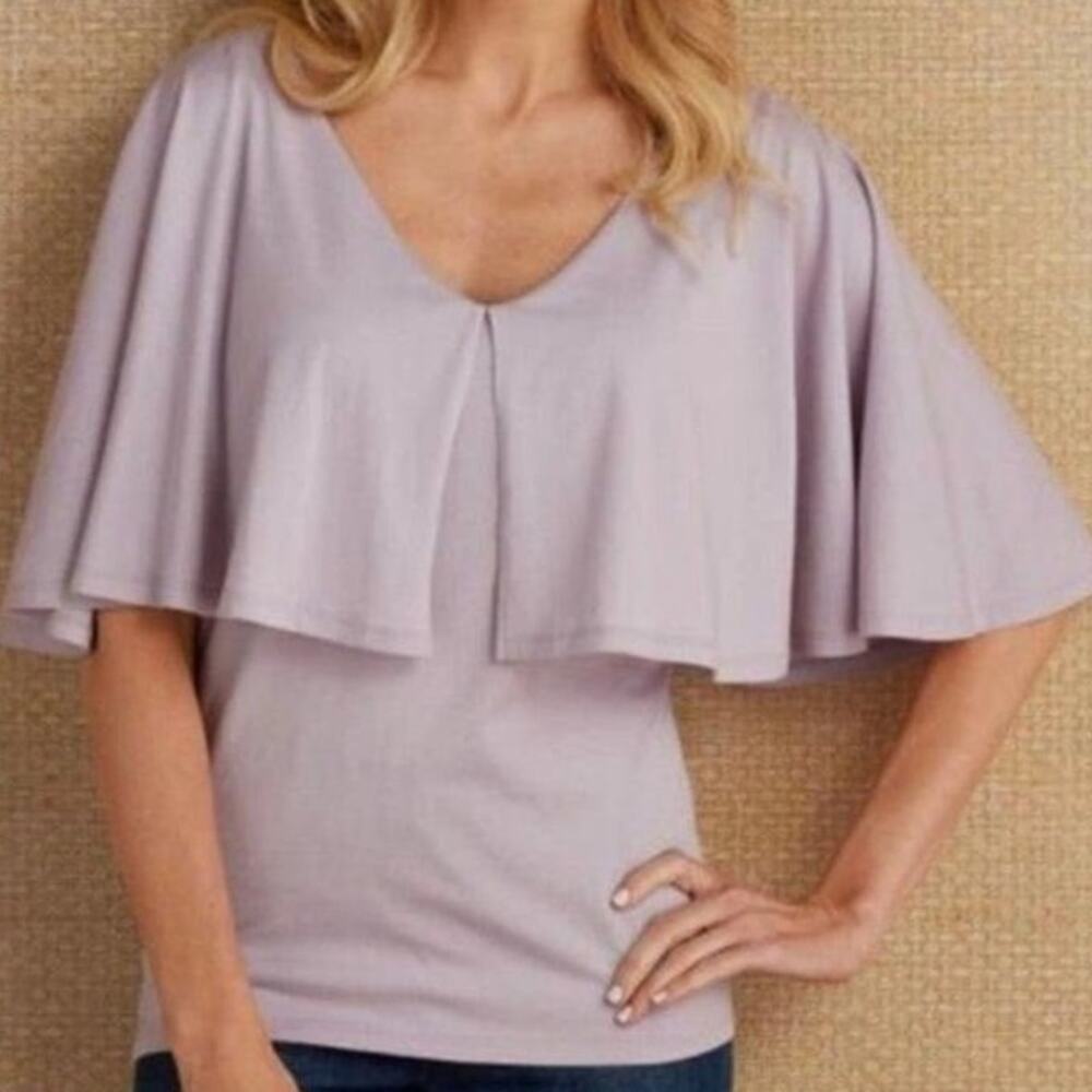Soft Surroundings Draped Ruffle Cape Sleeve Carmen Top Soft Iris Womens S NWT